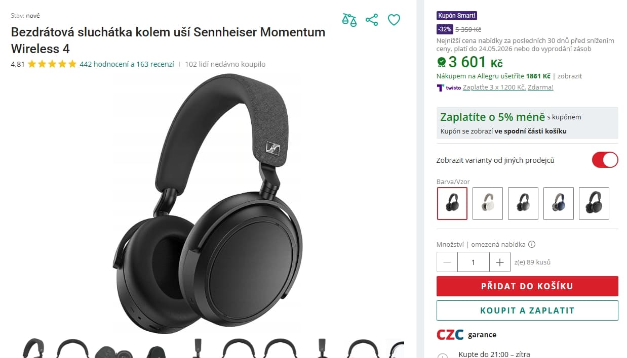 BT sluchátka Sennheiser Momentum 4, ANC