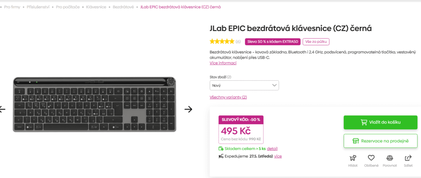 Bezdrátová klávesnice JLab Epic Wireless