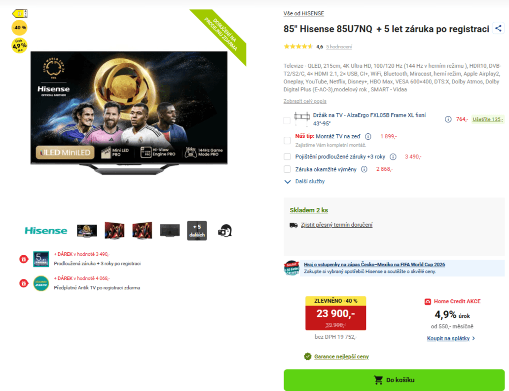 4K QLED 144Hz, Atmos, 215 cm, Hisense