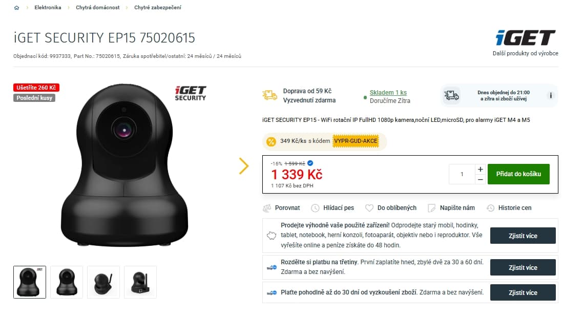 IP kamera iGet, Wifi, rotace, FHD, noční vidění
