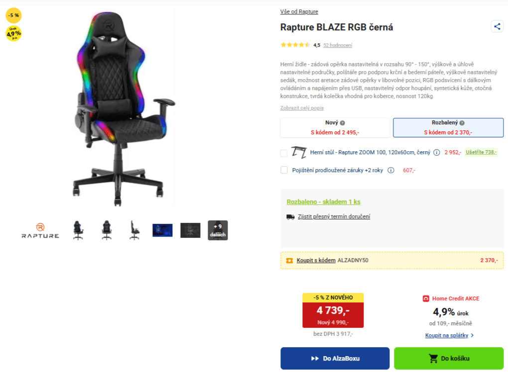 Herní židle Rapture Blaze, RGB