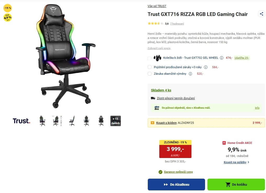 Herní křeslo Trust Rizza, RGB, 