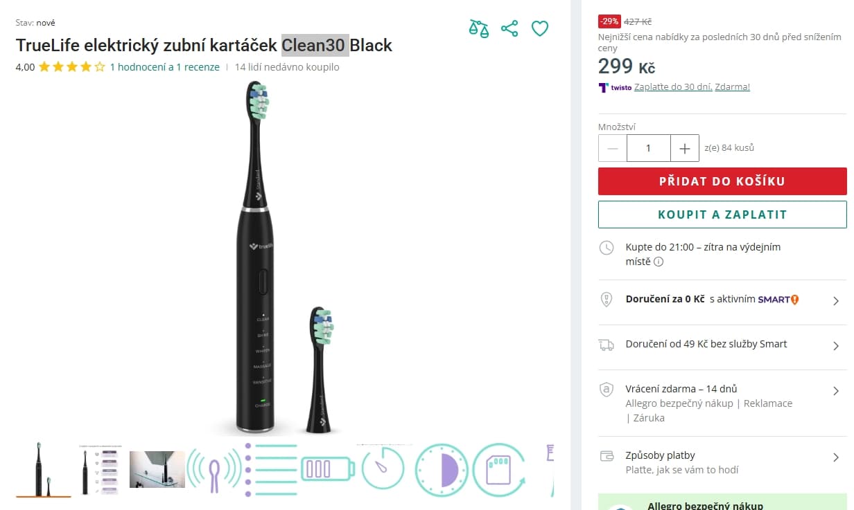 Sonický kartáček Truelife, 5 režimů, 70000 poh