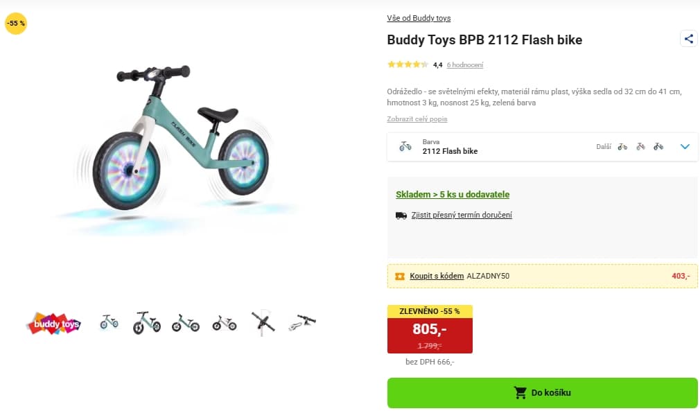 Odrážedlo se světelnými efekty Buddy Toys 