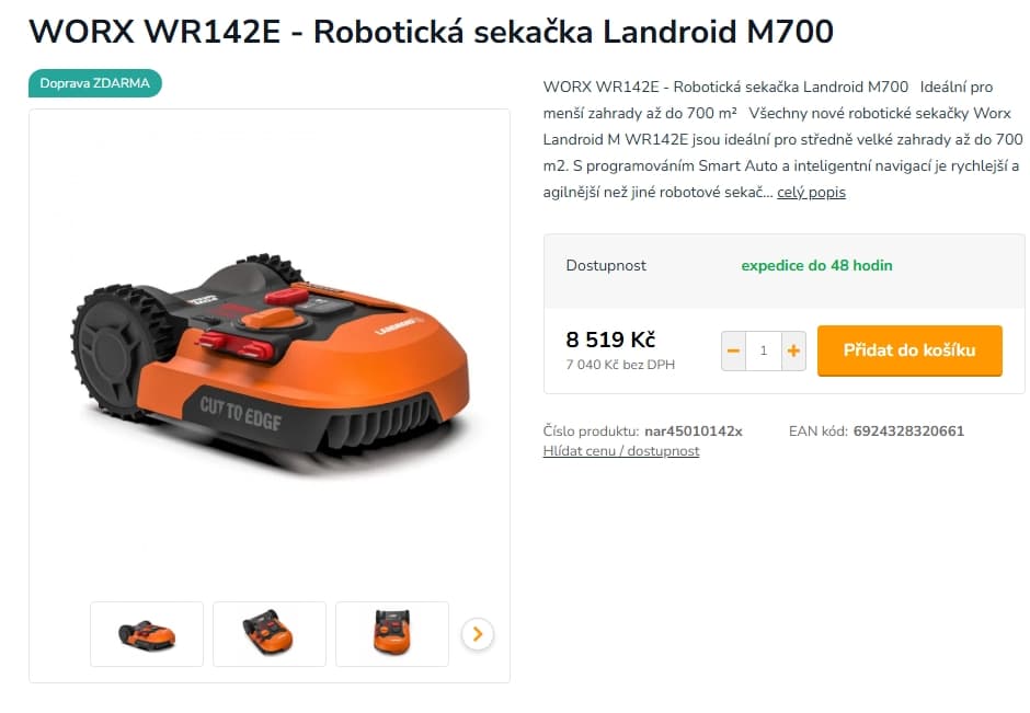 Robotická sekačka Worx Garden 700m