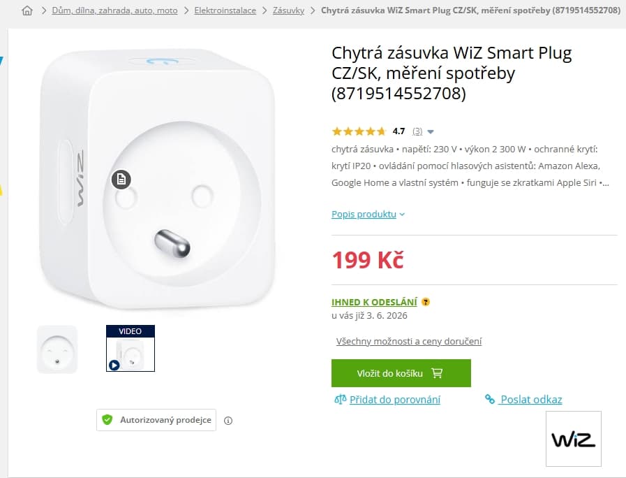 Chytrá vnitřní zásuvka WiZ Smart Plug 