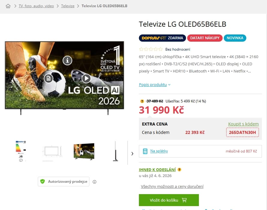4K OLED Atmos TV, PiP, 120 Hz, 165 cm, LG