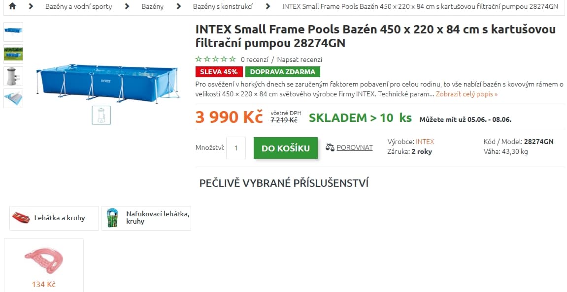 Bazén Intex Metal Frame 4,50 x 2,20 m