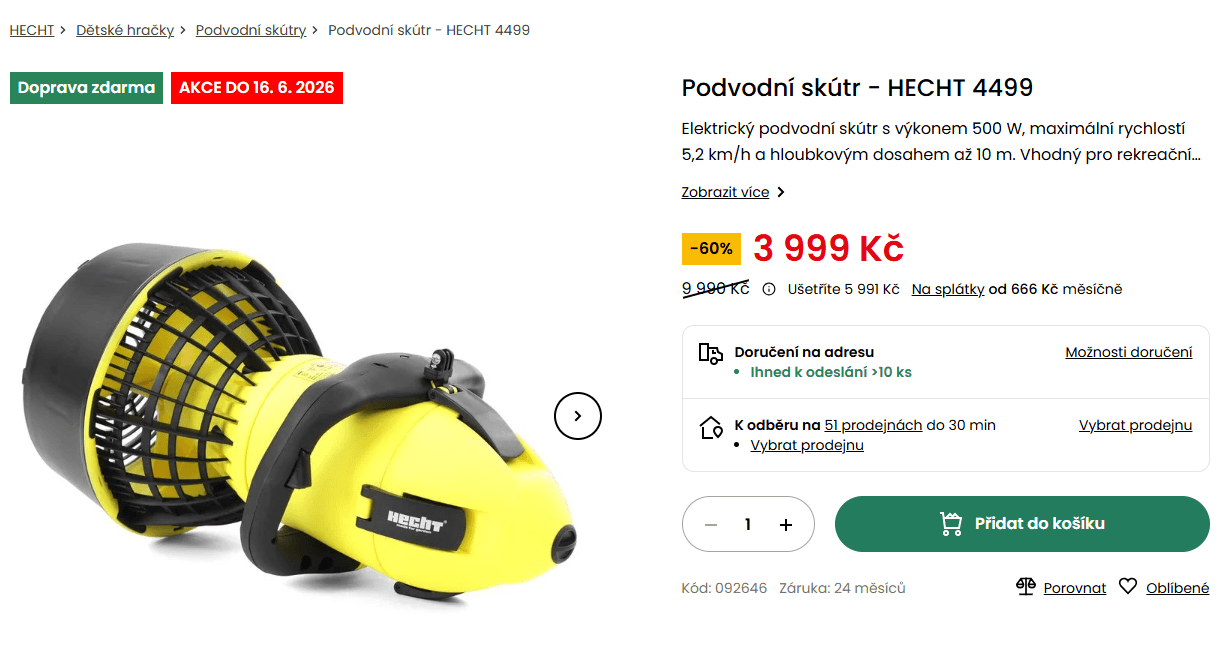 Podvodní skútr HECHT, 5,2 km/h, 50 min