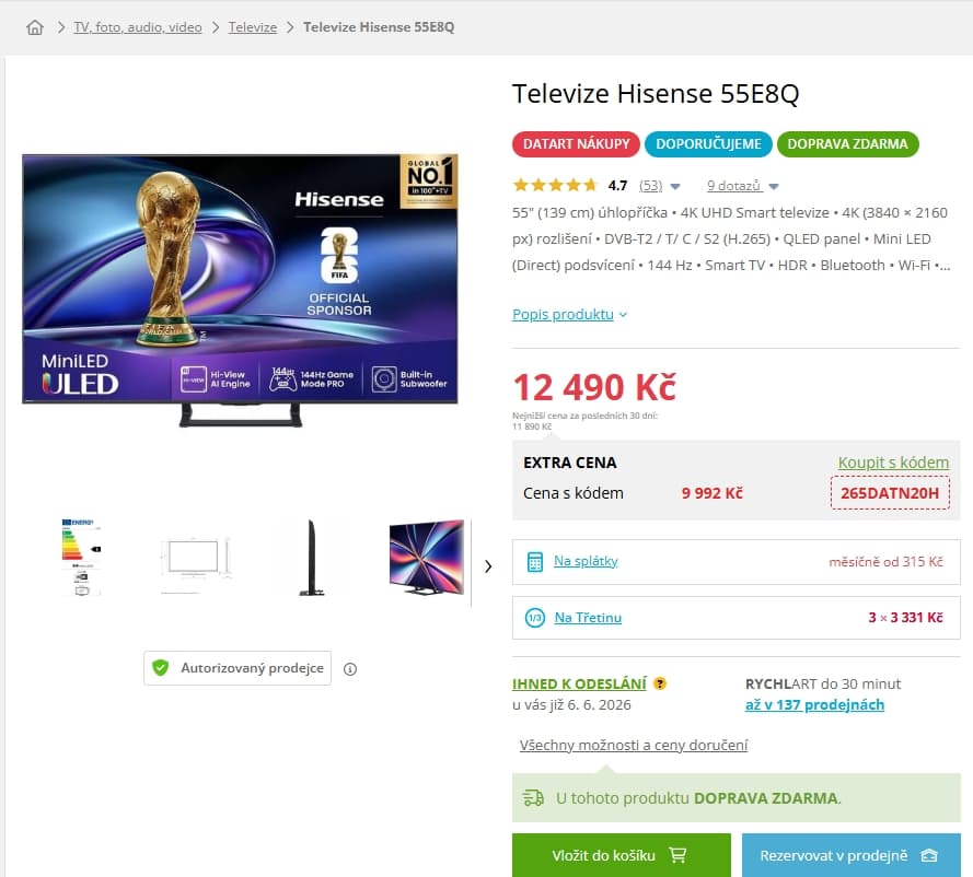 Mini LED 4K TV, Atmos, 40W, 139cm, Hisense