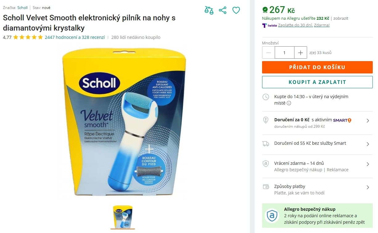 El. pilník na paty Scholl Velvet Smooth Marine Minerals