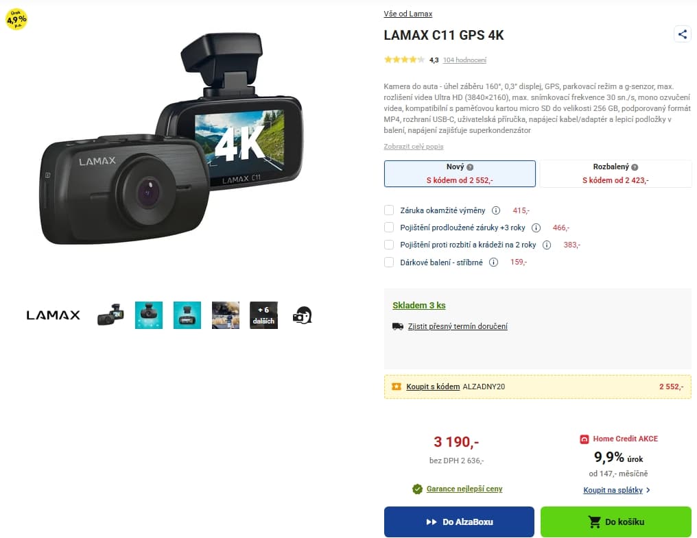 UHD / 4K kamera do auta Lamax, Wifi