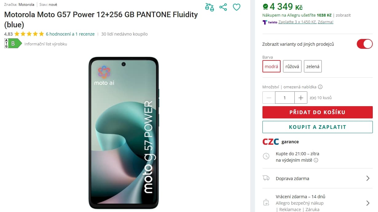 Motorola 8x 2,4GHz, 12/256GB, 6,7", NFC