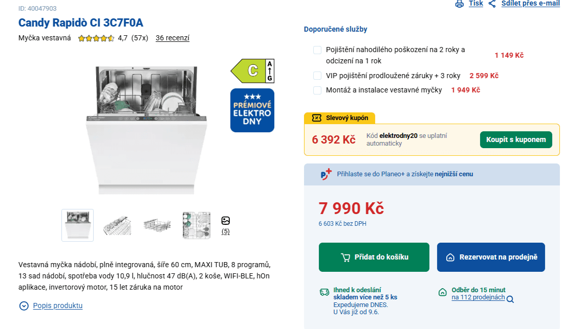 Myčka nádobí Candy 13 sad, Wifi