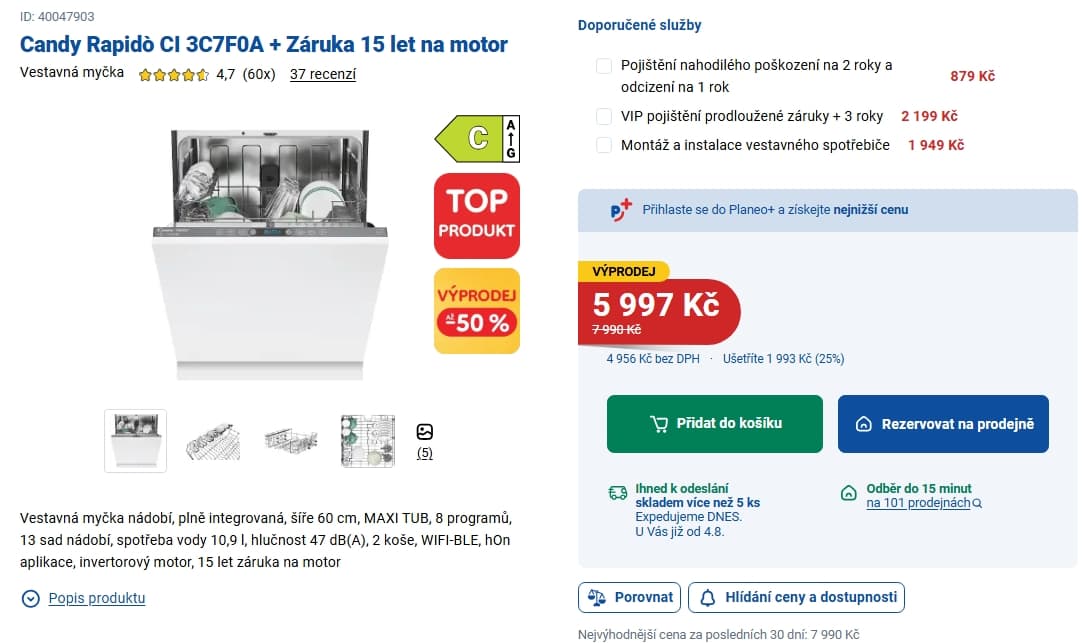 Myčka nádobí Candy 13 sad, Wifi