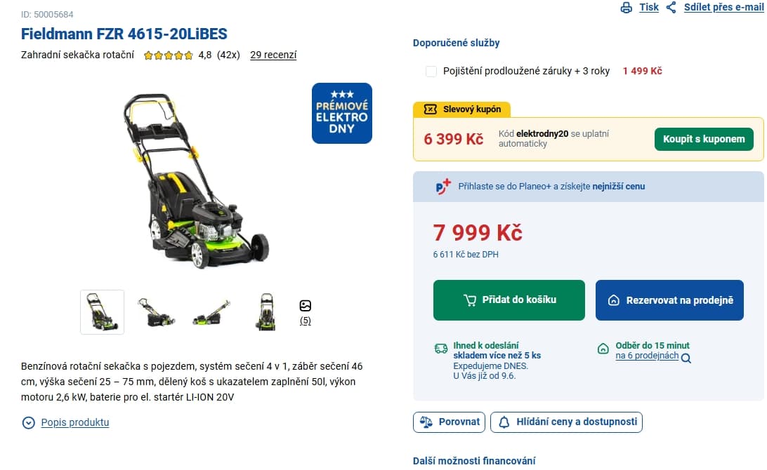Benzínová sekačka s pojezdem Fieldmann 46 cm