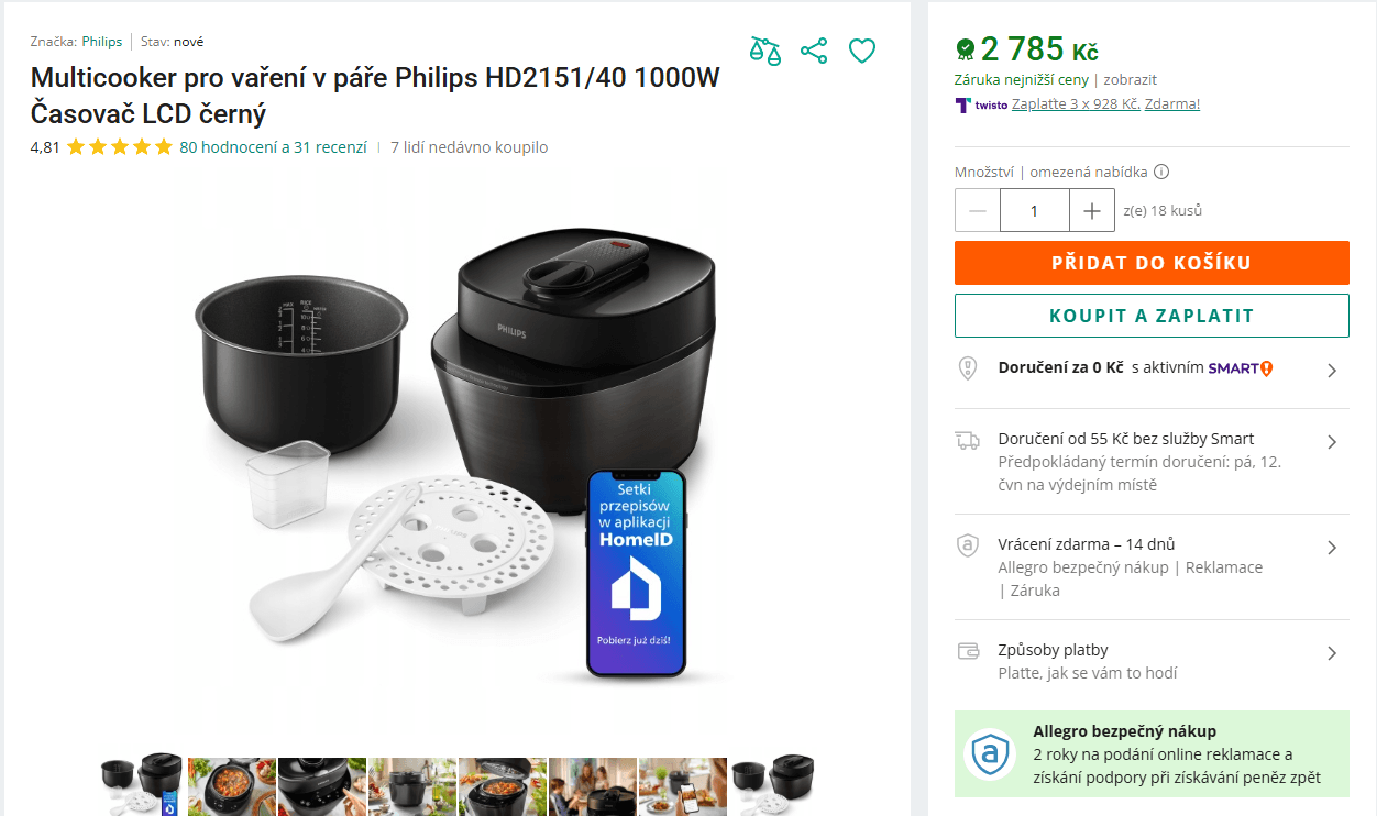 Multifunkční tlakový hrnec Philips, 35 programů