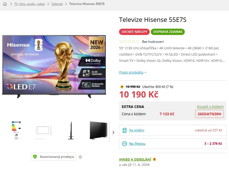 QLED 4K TV, Atmos, 20W, 139 cm, Hisense