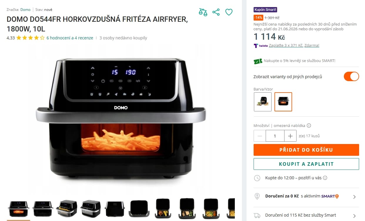 Horkovzdušná fritéza Domo, dual, 10 l.