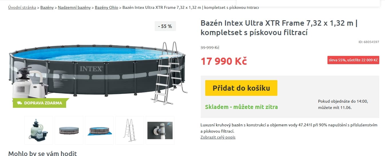 Bazén Intex Ultra Frame 732 x 132 cm, filtrace, žebřík