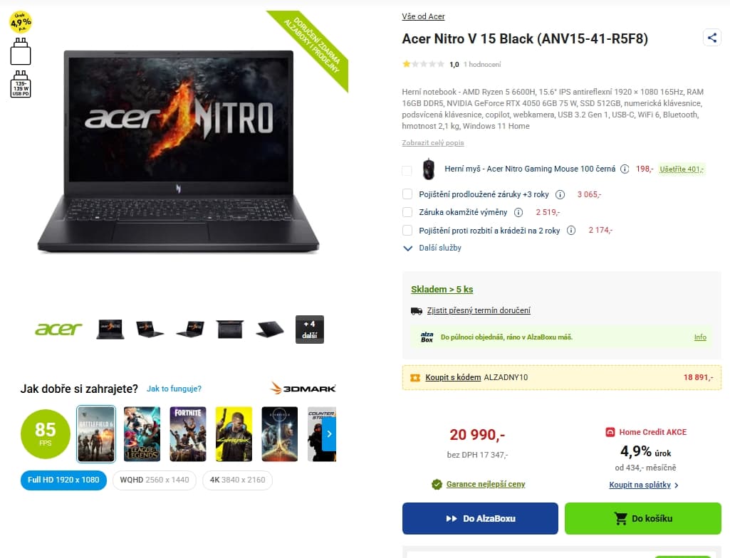 Acer 4,55GHz, 16/512 GB, 6GB Nvidia, 15,6"