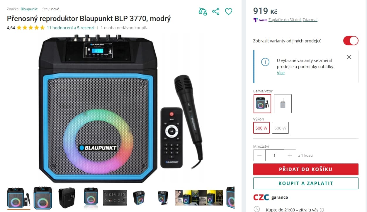 Přenosné repro Blaupunkt 500 W, FM, USB, karaoke