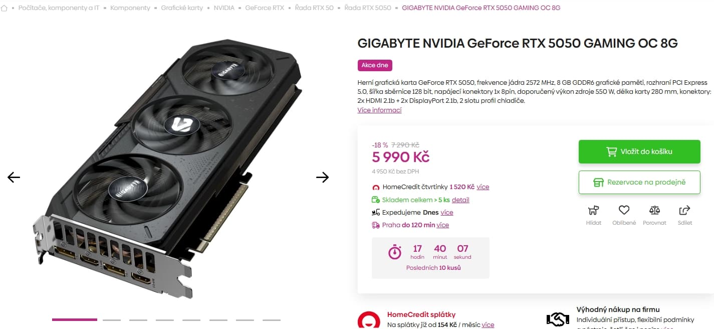 Grafická karta Nvidia GeForce 5050, 8 GB