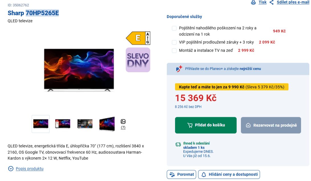 4K Google TV, Atmos, 178 cm, Sharp