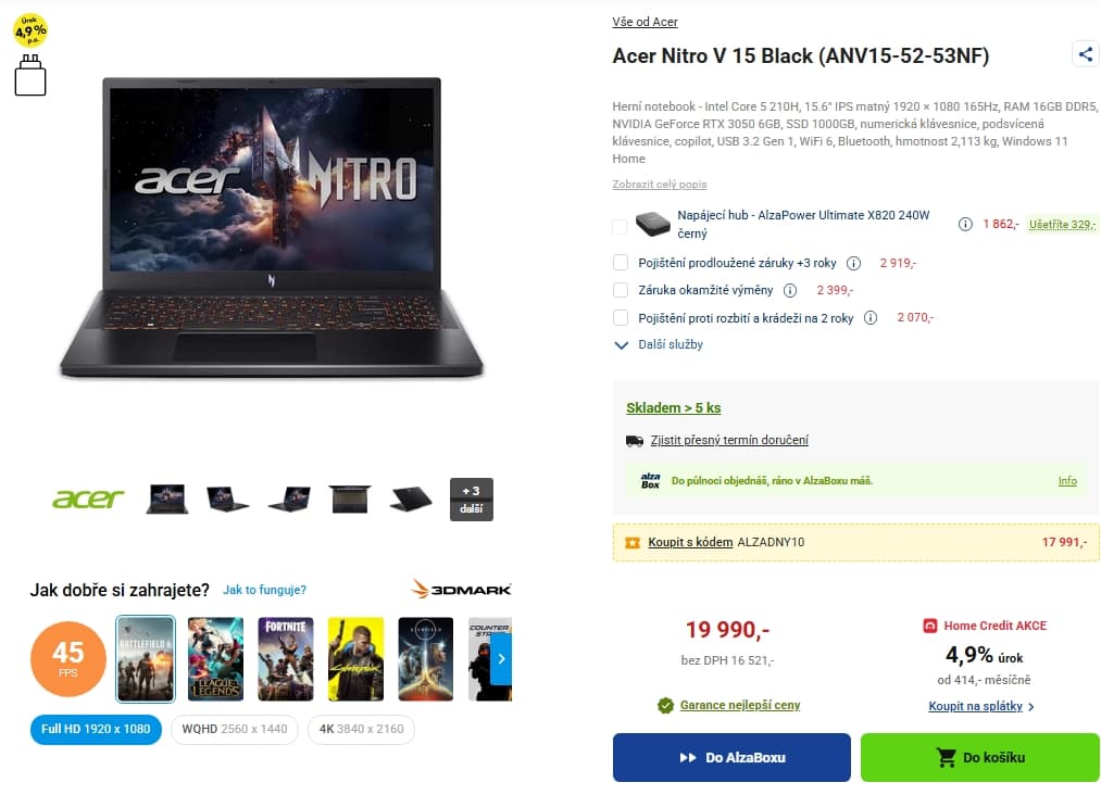 Acer 4,8 GHz, 16/1000GB, 6 GB Nvidia, 15,6"