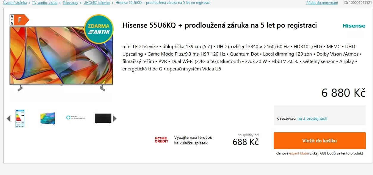 4K QLED TV, Atmos, 139cm, Hisense