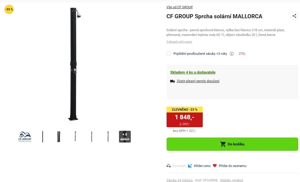 Solární sprcha Mallorca, 20 l., 218 cm
