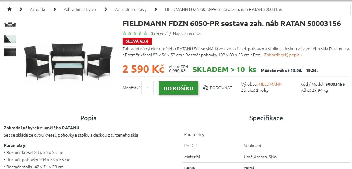 Sestava zahradního nábytku Fieldmann, umělý ratan