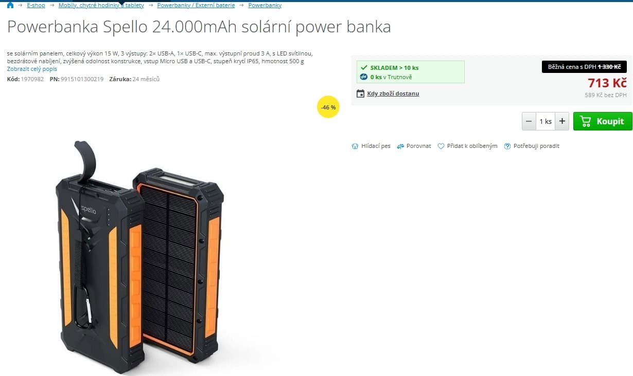 Solární powerbanka Epico 24000mAh