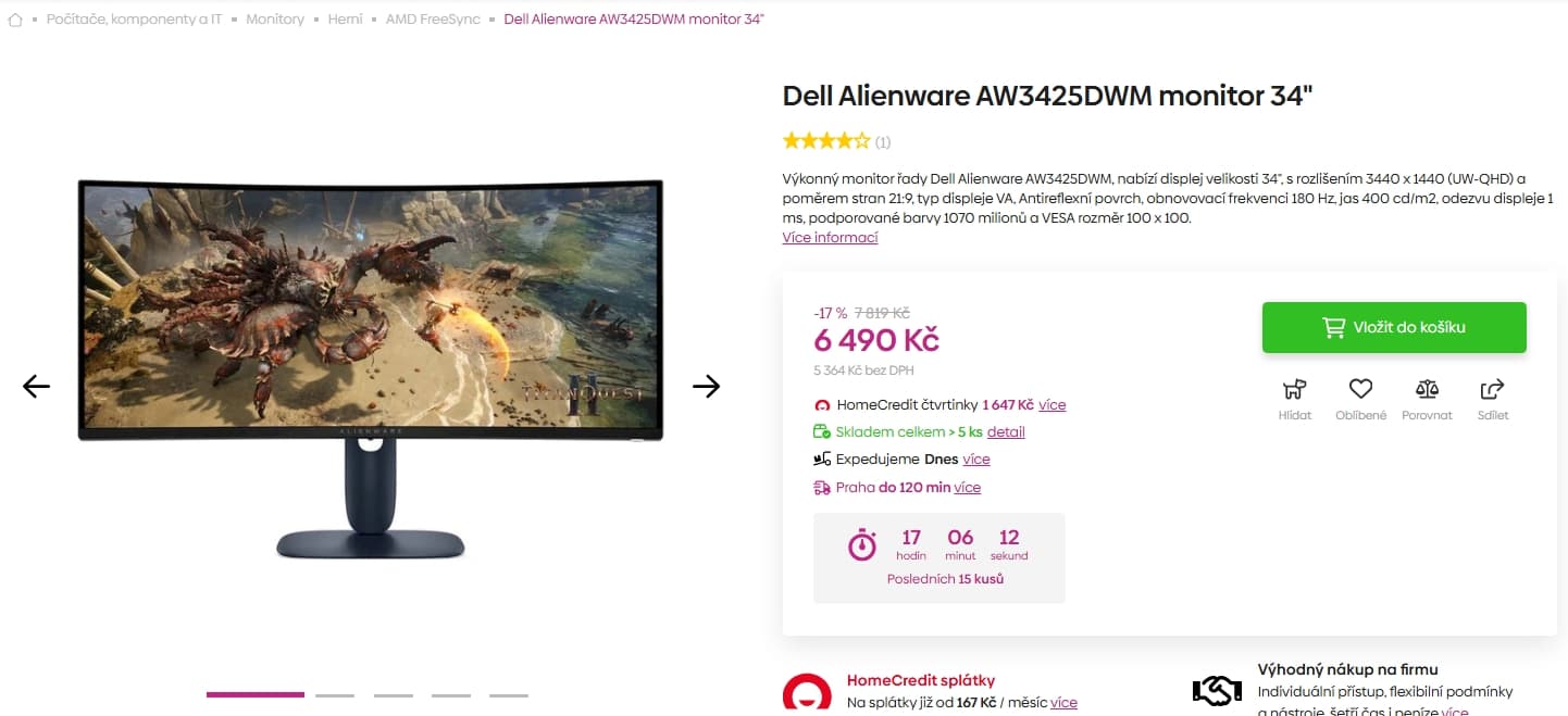 Prohnutý PC monitor Dell Alienware 34"