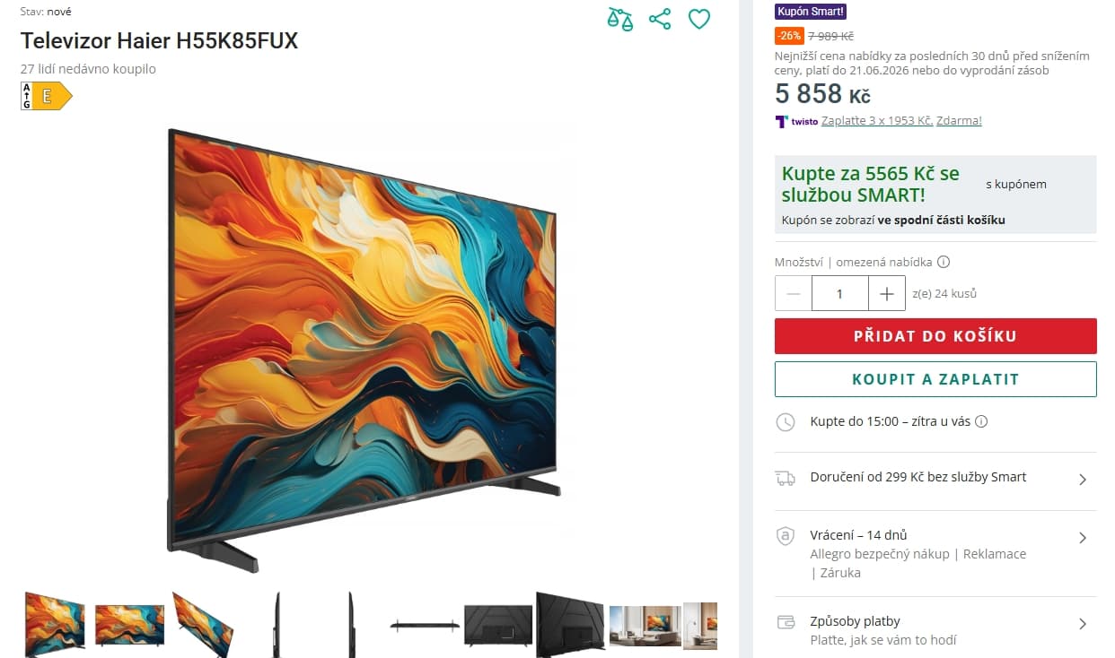 4K Smart Google TV, 139 cm, Haier 