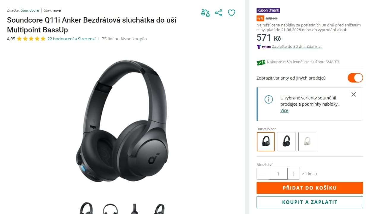 BT sluchátka Anker Soundcore Q11i