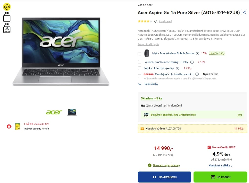 Acer 4,5 GHz, 16/1000GB, 15,6"