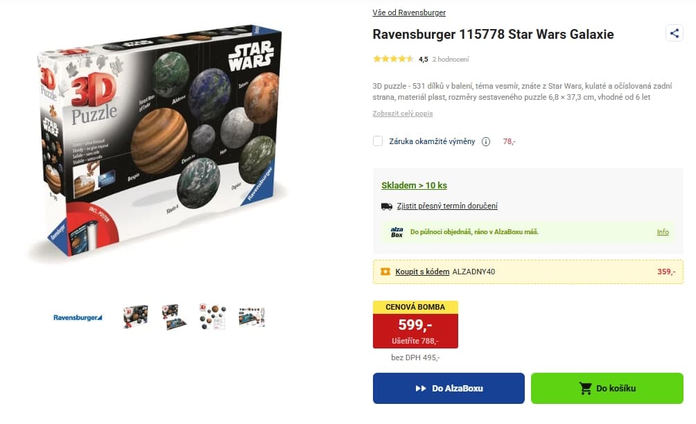 3D puzzle Ravensburger svítící Star Wars Galaxie, 431 dílů