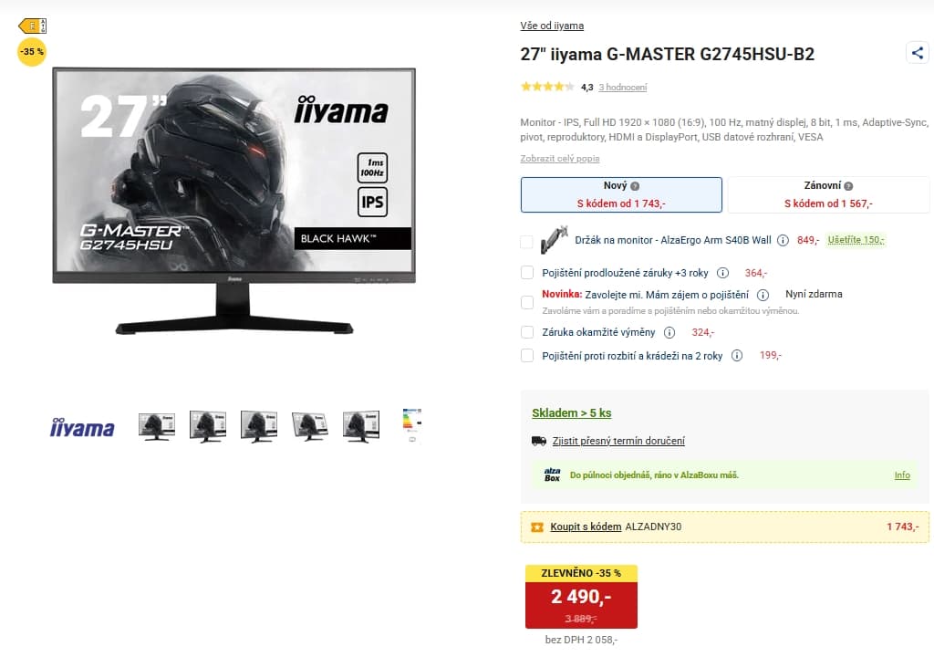 Full HD PC monitor iiyama, 27", repro