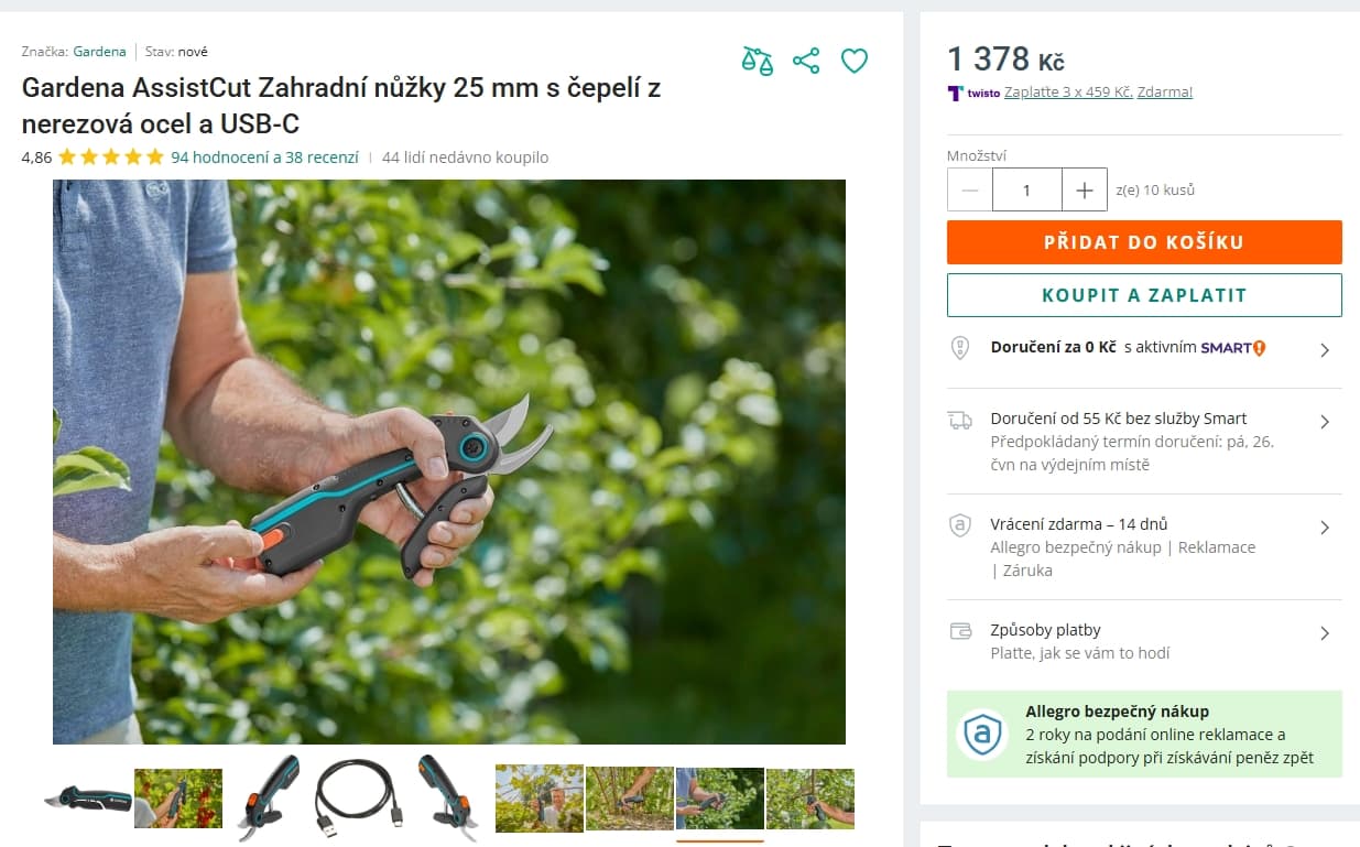 AKU nůžky na větve GARDENA, 5x vyšší síla