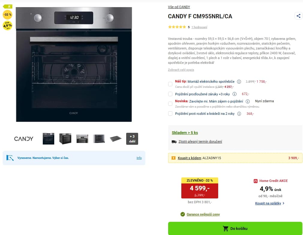 Vestavná trouba a mikrovlnka Candy, 7 prg., gril