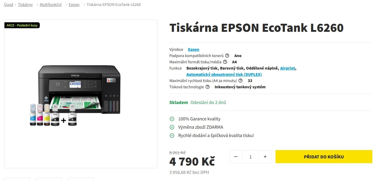 Ink. multifunkce Epson, tank, barva, Wifi