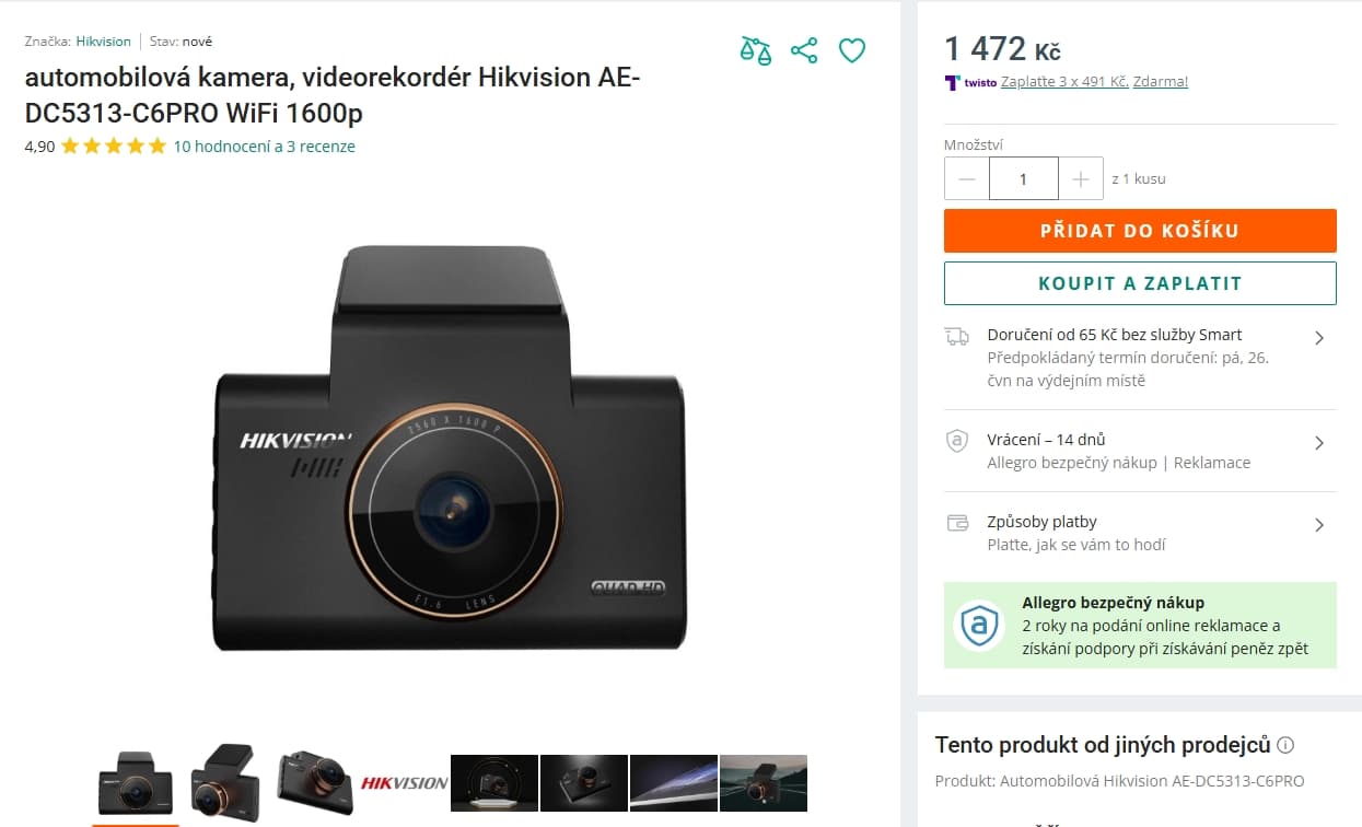 QHD autokamera Hikvision, Wifi