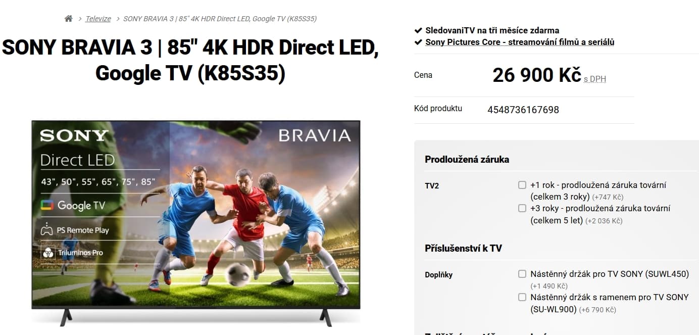 4K Smart TV, Atmos, 215 cm, SONY
