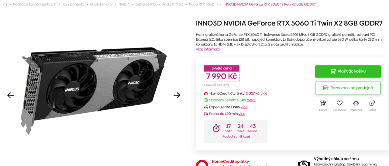 Grafická karta inno3D GeForce 5060, 8 GB