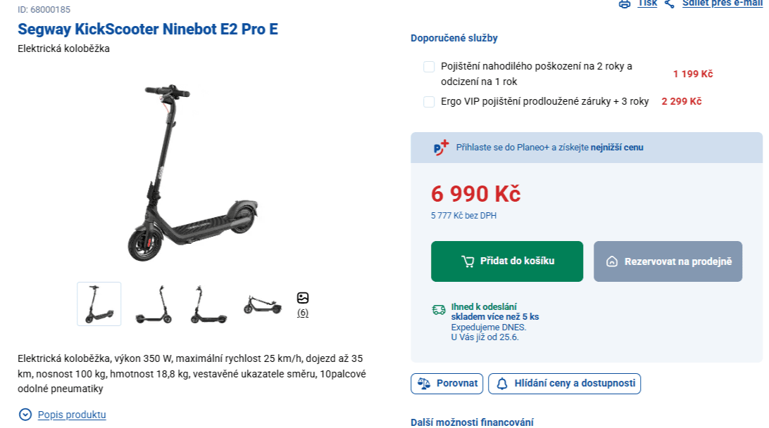 El. koloběžka Ninebot KickScooter, 25km/h, 35 km, blinkry
