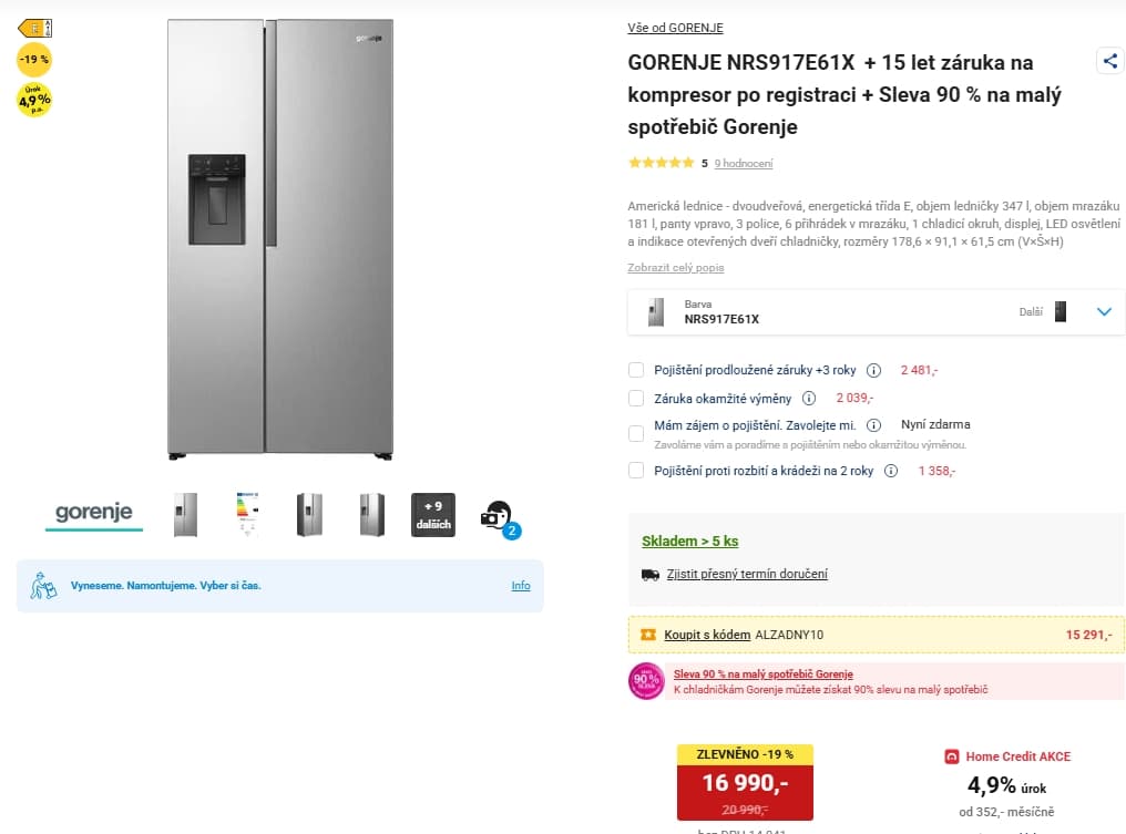 Americká lednice Gorenje, no frost, led, voda, 179 cm