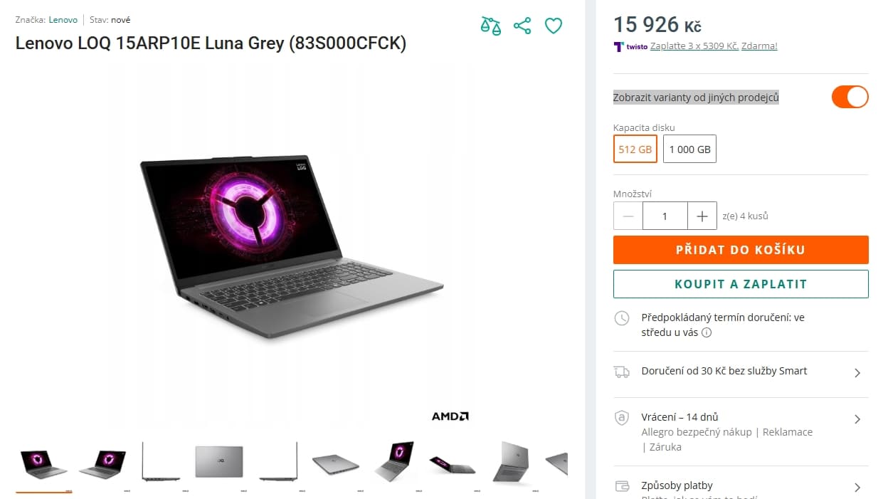 Lenovo 4,55 GHz, 16/512GB, 6 GB Nvidia, 15,6"