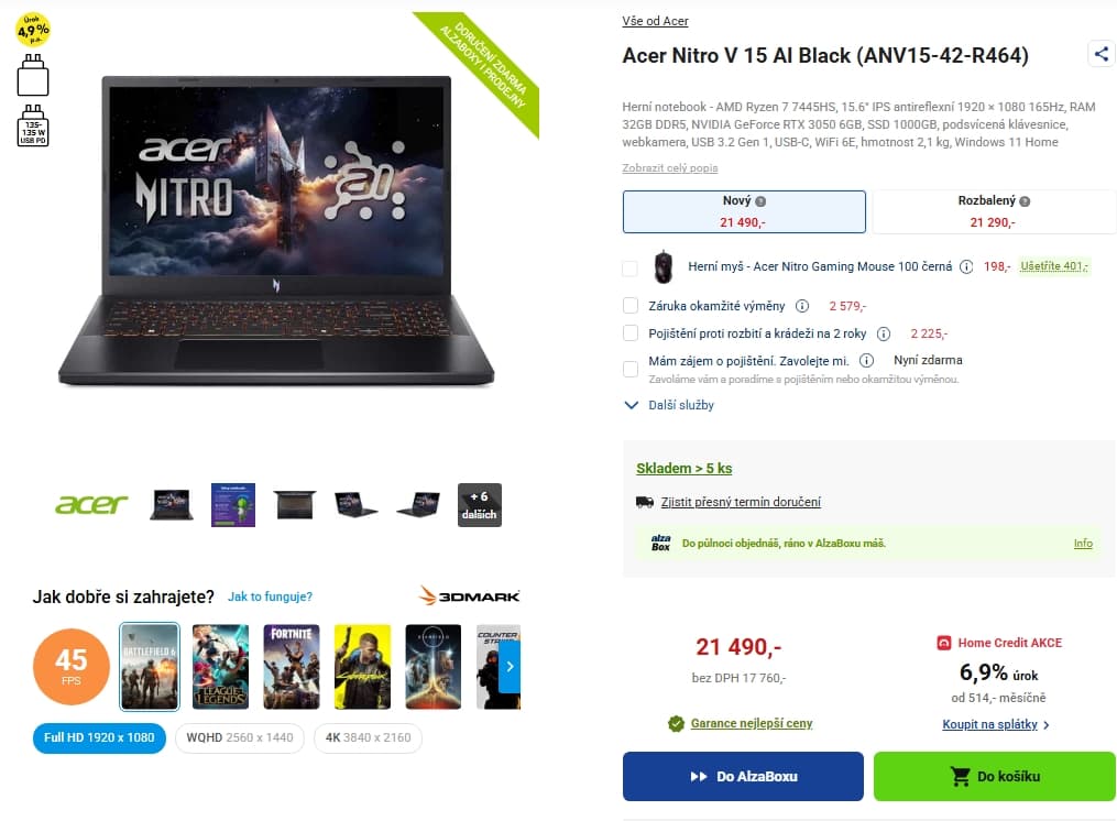 Acer 4,7 GHz, 32/1000GB, 6 GB Nvidia, 15,6"
