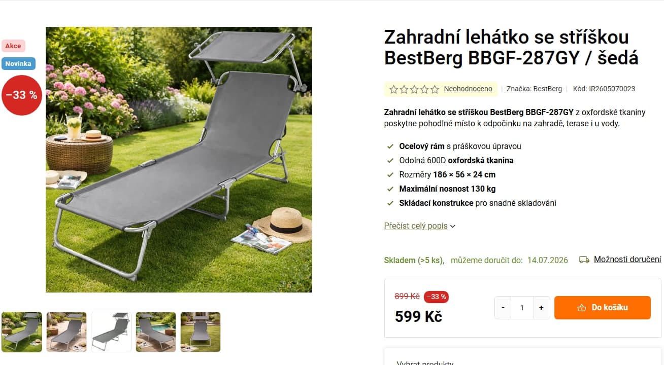Zahradní lehátko se stříškou BestBerg 